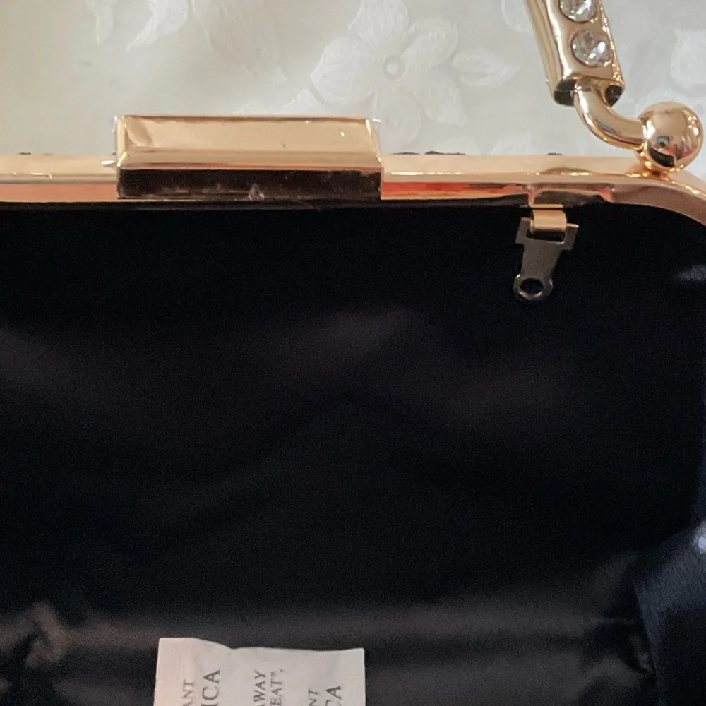 YYW Elegant Black Clutch with Rhinestone Handle and Clasp. NWT
